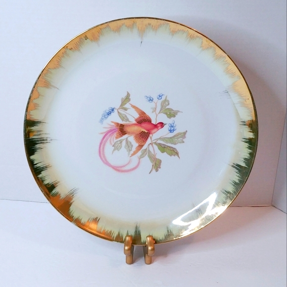 Gold Trimmed Plumed Bird Large Plate Vintage Rudolph Wachter Bavaria RARE - Picture 1 of 9